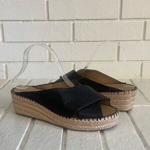 Franco Sarto Women's Black Leather Wedge Sandals Shoes 9